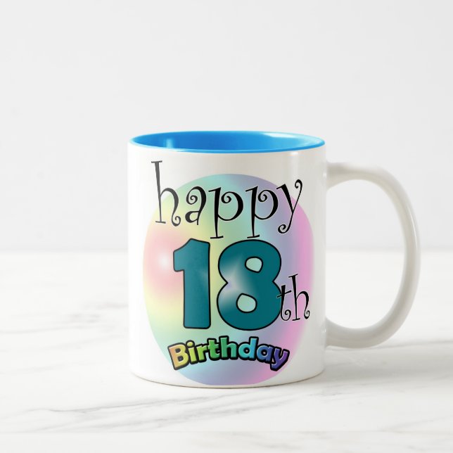 Blauwe Happy 18th Birthday Two-Tone Coffee Mug (Right)