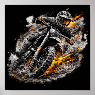 Blaze Rider Motocross Dirt Bike Action Design  Poster