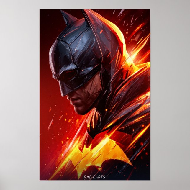Blazing Bat Hero Digital Art Poster (Front)