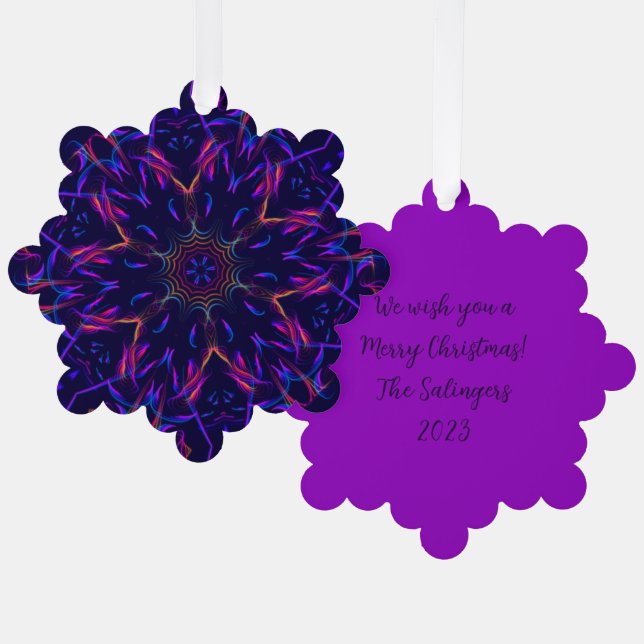 Blazing Beauty Kaleidoscope Christmas Add Text Tree Decoration Card (Front/Back)