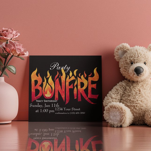Blazing Bonfire Word Art Invitation (Creator Uploaded)