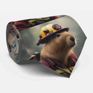 "Blazing Bravery: The Firefighting Capybara" Tie