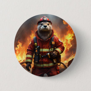 **"Blazing Bravery: The Otter Firefighter"** 6 Cm Round Badge