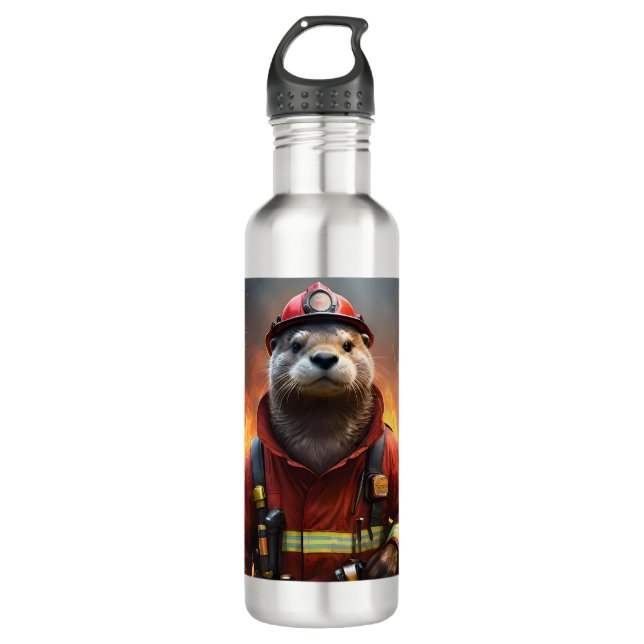**"Blazing Bravery: The Otter Firefighter"** 710 Ml Water Bottle (Front)