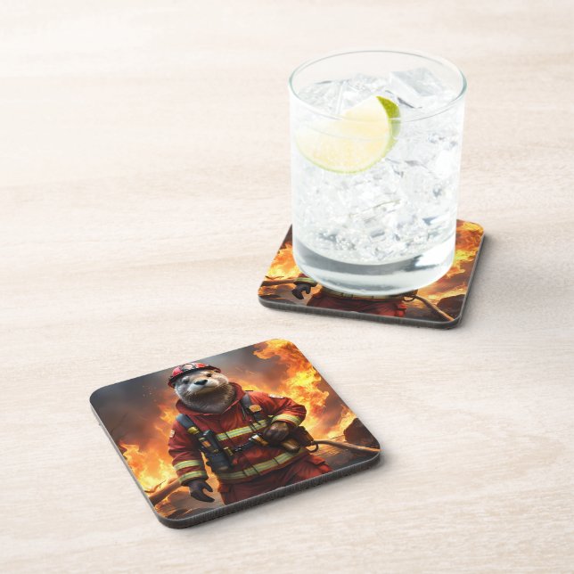 **"Blazing Bravery: The Otter Firefighter"** Coaster (Right Side)