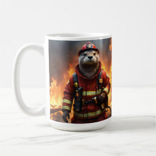 **"Blazing Bravery: The Otter Firefighter"** Coffee Mug
