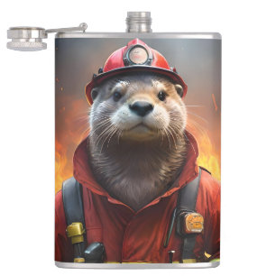 **"Blazing Bravery: The Otter Firefighter"** Hip Flask