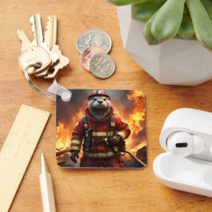 **"Blazing Bravery: The Otter Firefighter"** Key Ring