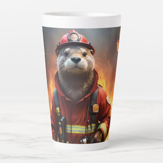 **"Blazing Bravery: The Otter Firefighter"** Latte Mug (Front)