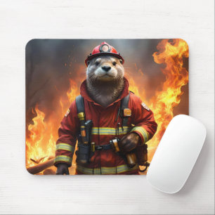 **"Blazing Bravery: The Otter Firefighter"** Mouse Pad