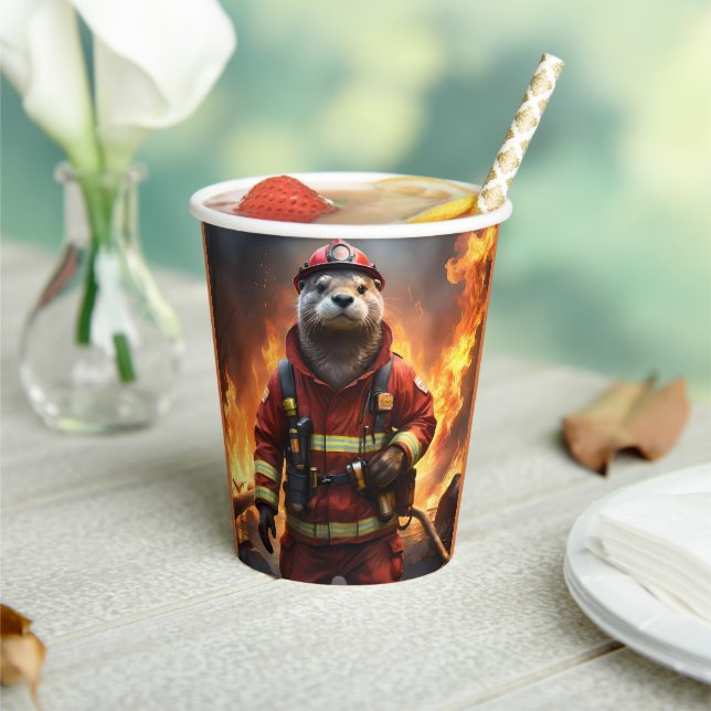 **"Blazing Bravery: The Otter Firefighter"** Paper Cups (Insitu)