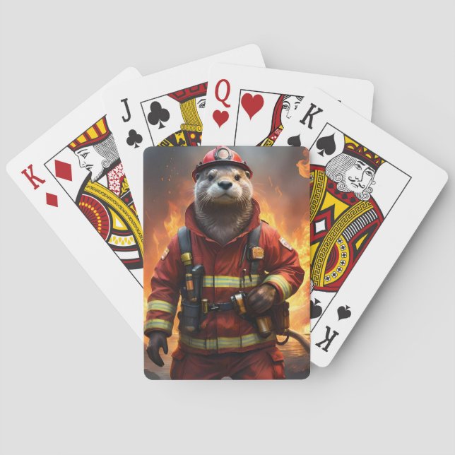 **"Blazing Bravery: The Otter Firefighter"** Playing Cards (Back)