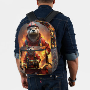 **"Blazing Bravery: The Otter Firefighter"** Printed Backpack