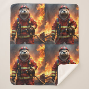 **"Blazing Bravery: The Otter Firefighter"** Sherpa Blanket