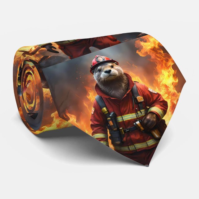 **"Blazing Bravery: The Otter Firefighter"** Tie (Rolled)
