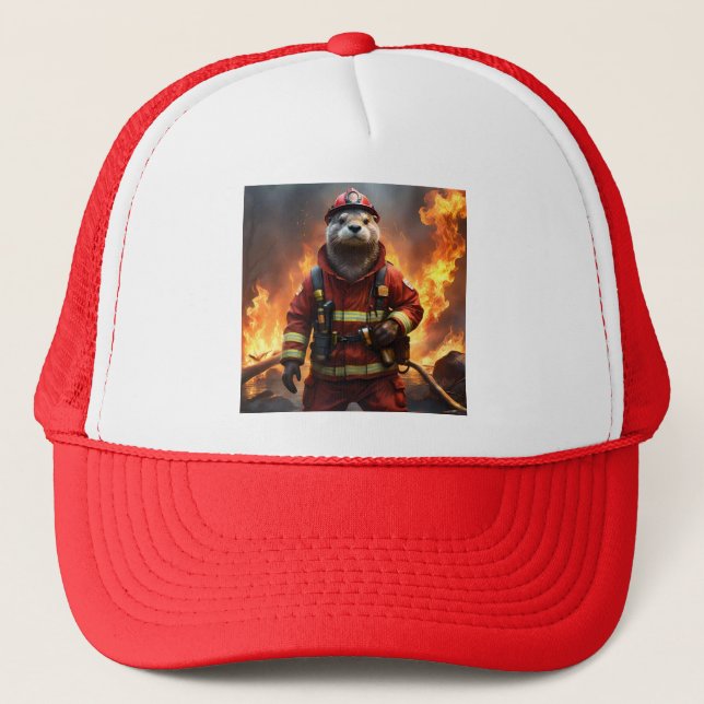 **"Blazing Bravery: The Otter Firefighter"** Trucker Hat (Front)