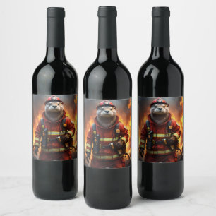 **"Blazing Bravery: The Otter Firefighter"** Wine Label