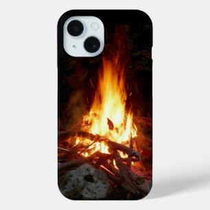 Blazing Campfire, Stones, Firewood Night iPhone 15 Case