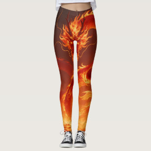 Blazing Fire Dragon   Mythical Flame Dragon Fantas Leggings