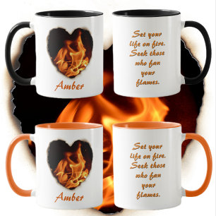 Blazing Flames Heart of Fire Rumi Quote Mug