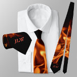 Blazing Flames with Initials Black Tie<br><div class="desc">This unique silk neck tie is ablaze with flames of bright orange fire on black.  It's Hot,  While you'll be cool.  It is edgy,  distinctive,  stylish and fun with beautiful burning flames.  Personalise with his Initials.

This image is original fire photography by JLW_PHOTOGRAPHY.</div>