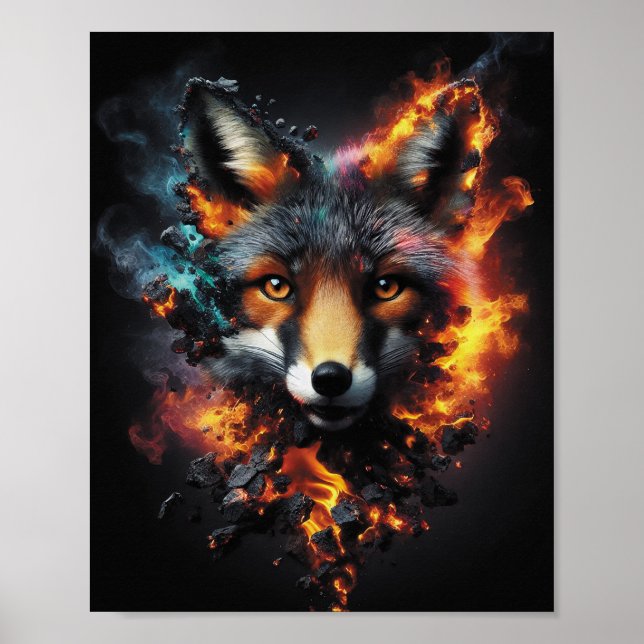Blazing Fox Fantasy Fire Spirit Artwork Poster (Front)