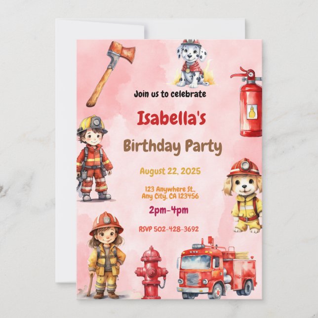 Blazing Fun: Fire Truck Birthday Party Invitation (Front)