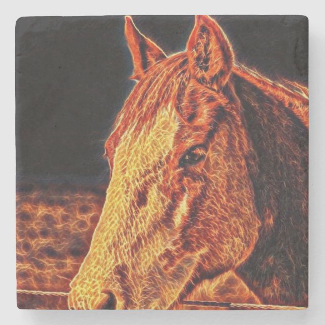 Blazing Horsehead on black background Stone Coaster (Front)