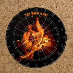 Blazing Hot Flames on Black Dartboard<br><div class="desc">It's a heated competition and the dartboard is blazing hot with vibrant flames burning orange against a black background. Not your typical board, it's truly unique like you. The photographic image of fire burning up the dart board is very realistic. Have fun and Personalise with a Name or your own...</div>