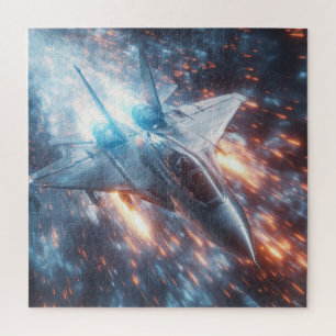 Blazing Jet Through Meteor Sparks – Sci-Fi Puzzle