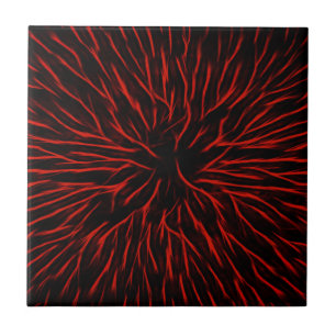 Blazing Red Hot Fire Sparkler Abstract Ceramic Tile