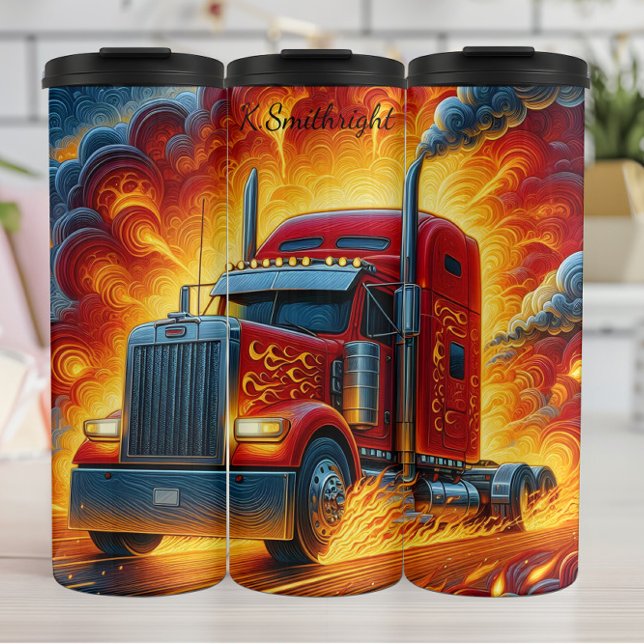 Blazing Red Semi Truck Flames Thermal Tumbler (Creator Uploaded)