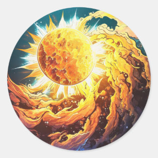 blazing sun. blazing star. cosmos classic round sticker