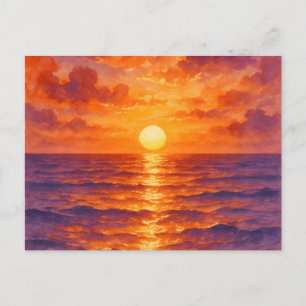 Blazing Sunset - Vibrant Watercolor Painting Style Postcard
