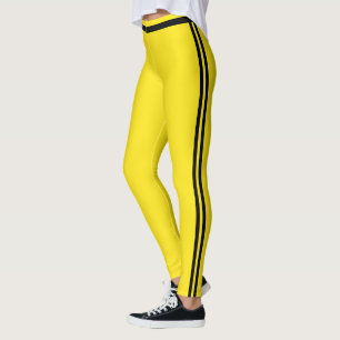 Blazing Yellow Black Stripes Cute Women Athleisure Leggings