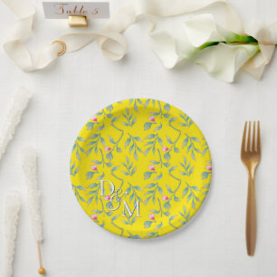 Blazing Yellow Floral Paper Plates