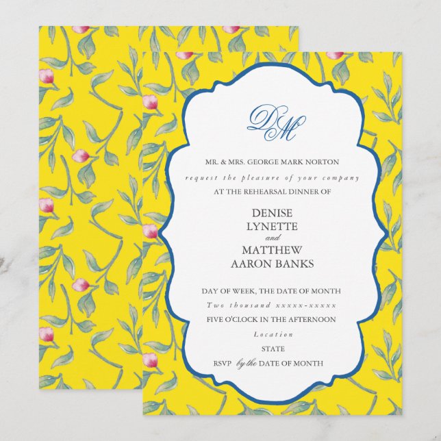 Blazing Yellow Rehearsal Dinner Invitation (Front/Back)