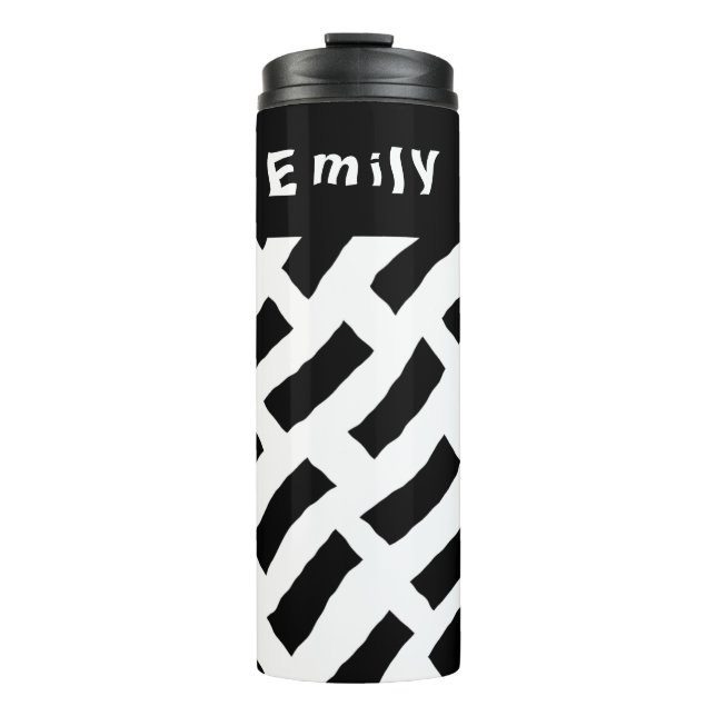 Blck and White Bold Waves Thermal Tumbler (Front)