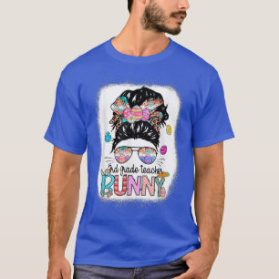 Bleached 3rd Grade Teacher Bunny Leopard Messy Bun T-Shirt