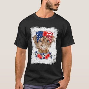 Bleached 4th Of July Long Haired Calf USA Patrioti T-Shirt