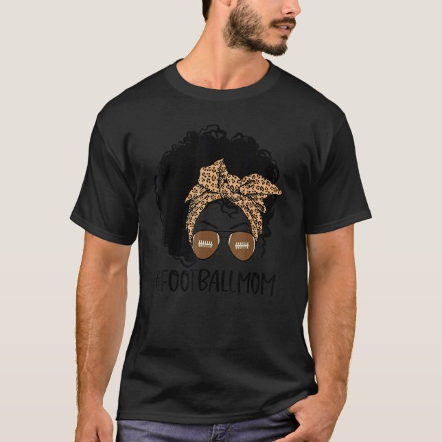 Bleached Afro Football Mum Life With Leopard And M T-Shirt (Front)