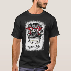 Bleached Aunt Life Soccer Mothers Day Messy Bun T-Shirt