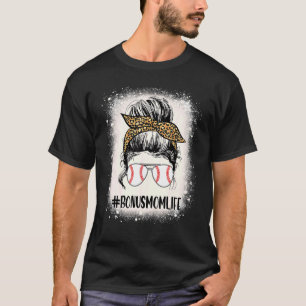 Bleached Ball Bonus Mom Life Messy Bun Leopard Sof T-Shirt