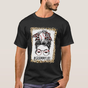 Bleached Ball Grammy Messy Bun Game Day Mothers Da T-Shirt