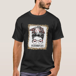 Bleached Ball Granny Messy Bun Game Day Mothers Da T-Shirt