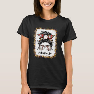 Bleached Baseball Auntie Life Messy Bun Game Day M T-Shirt