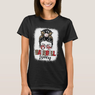 Bleached Baseball Lovey Leopard Messy Bun Mothers  T-Shirt