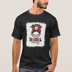 Bleached Baseball Mommy Leopard Messy Bun Funny Mo T-Shirt