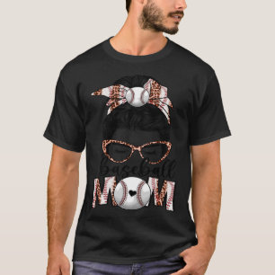 Bleached Baseball Mum Game Day Messy Bun Leopard P T-Shirt