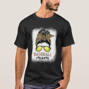 Bleached Baseball Mum Life Leopard Messy Bun Game T-Shirt
